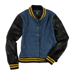 LUE Womens Juniors Denim Faux Leather Jean Jacket, NWT